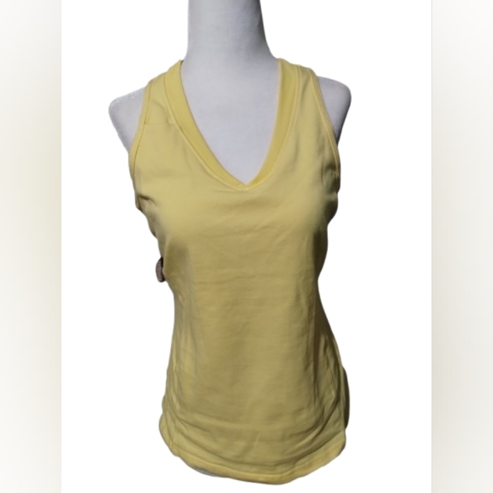 NWOT Danskin V-Neck Athletic Yellow Tank Top, With Support, Large
